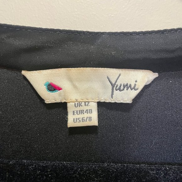 Yumi Women's Midi Dress Black Sheer Metallic Bird Print - Picture 4 of 4